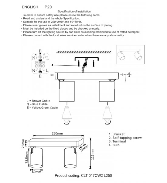 Светильник потолочный Crystal Lux CLT 017CW2 L250 WH