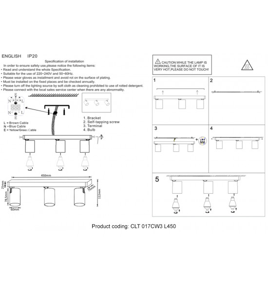 Светильник потолочный Crystal Lux CLT 017CW3 L450 BL