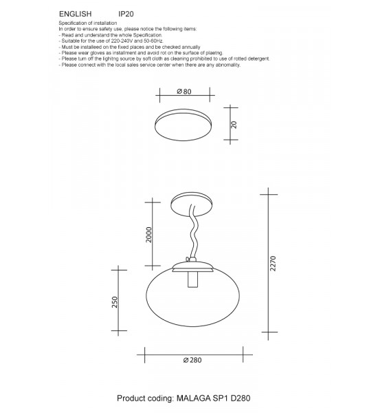 Светильник подвесной Crystal Lux MALAGA SP1 D280 COOPER