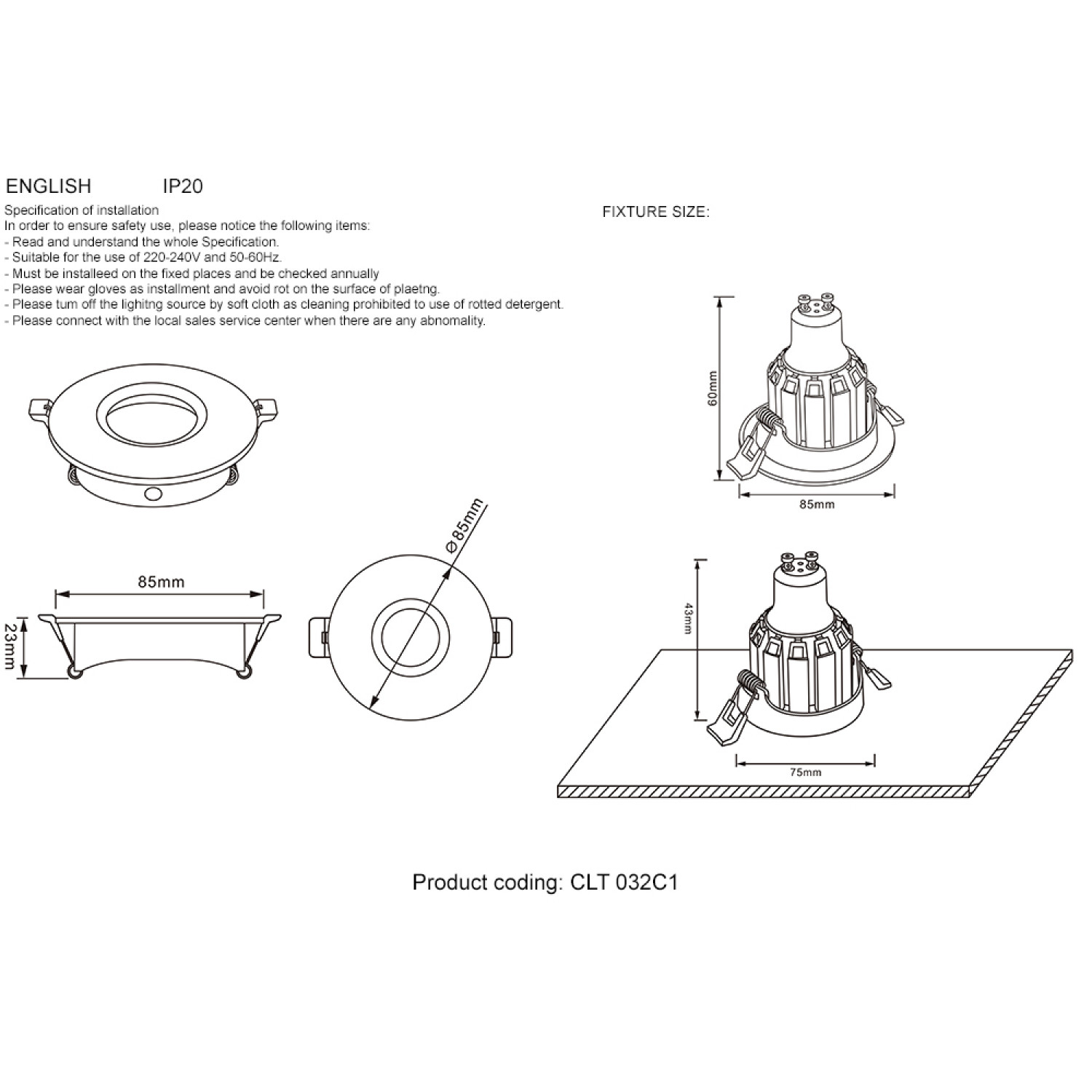 Светильник встраиваемый Crystal Lux CLT 032C1 WH