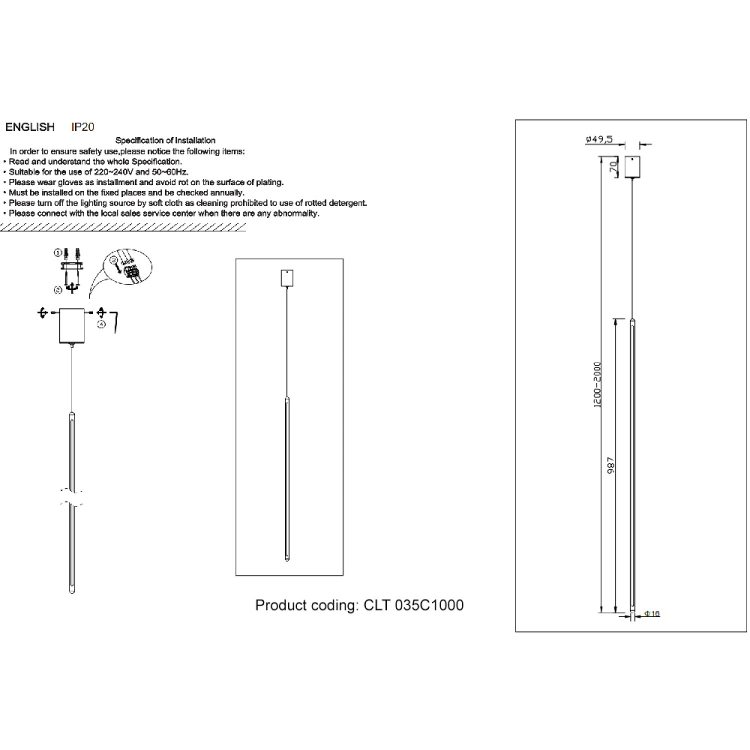 Светильник подвесной Crystal Lux CLT 035C1000 WH